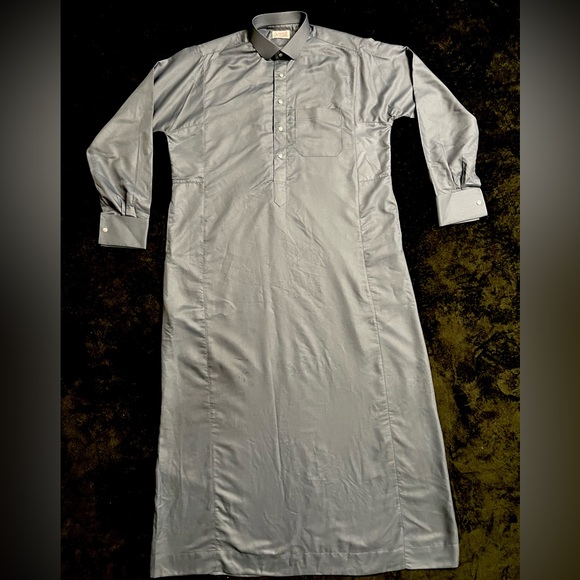 Men's Gray Long Sleeve Thobe - Picture 1 of 4